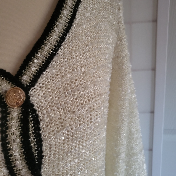 Vintage White Black Knit Sweater S - Picture 8 of 10